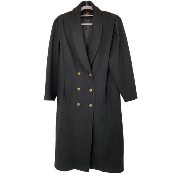 Michelle Francois Black Wool Long Trench Coat Size Large - Picture 2 of 15